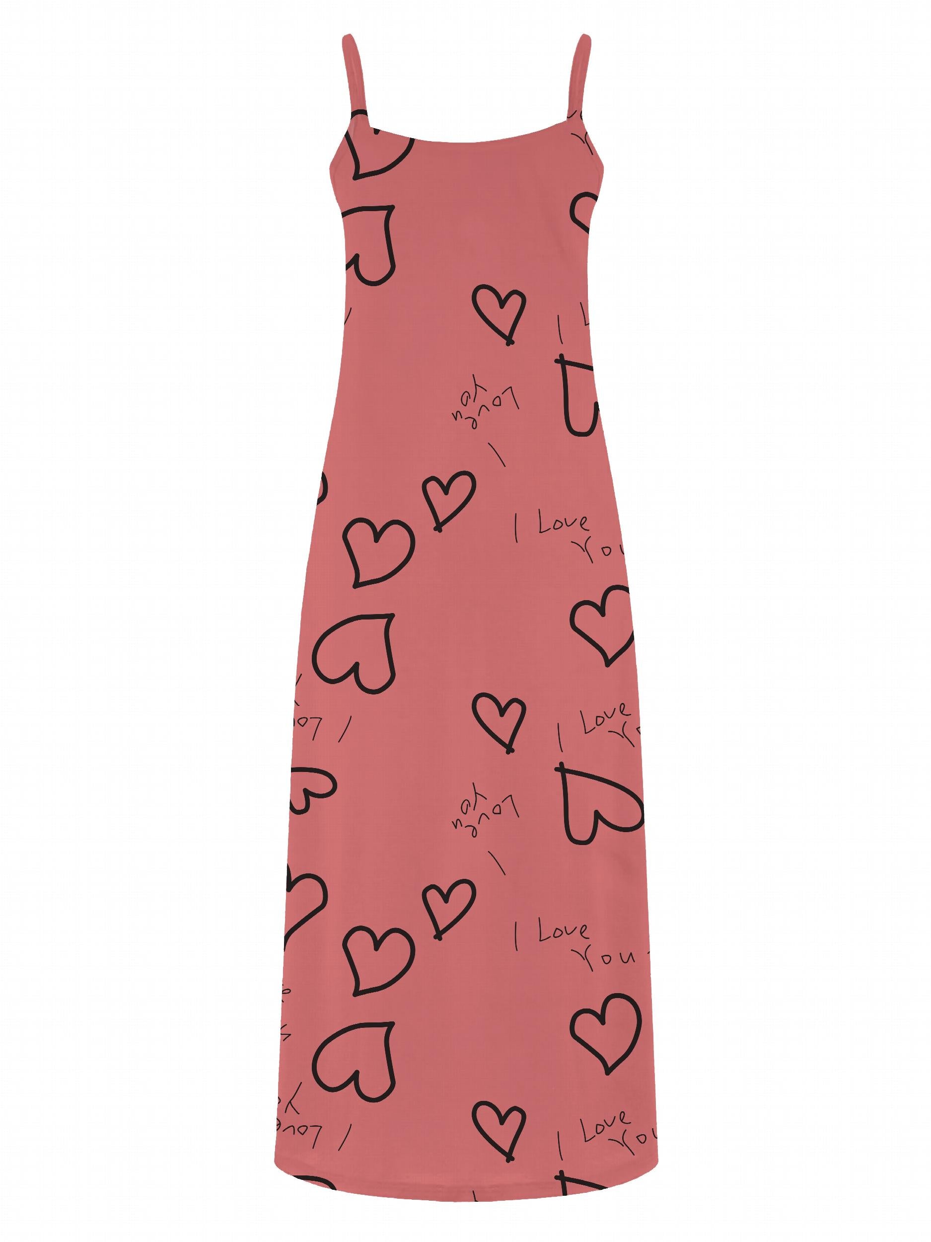 Casual Dress Women's Plus Heart & Letter Print V Neck Maxi Cami Dress