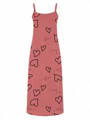 Casual Dress Women's Plus Heart & Letter Print V Neck Maxi Cami Dress