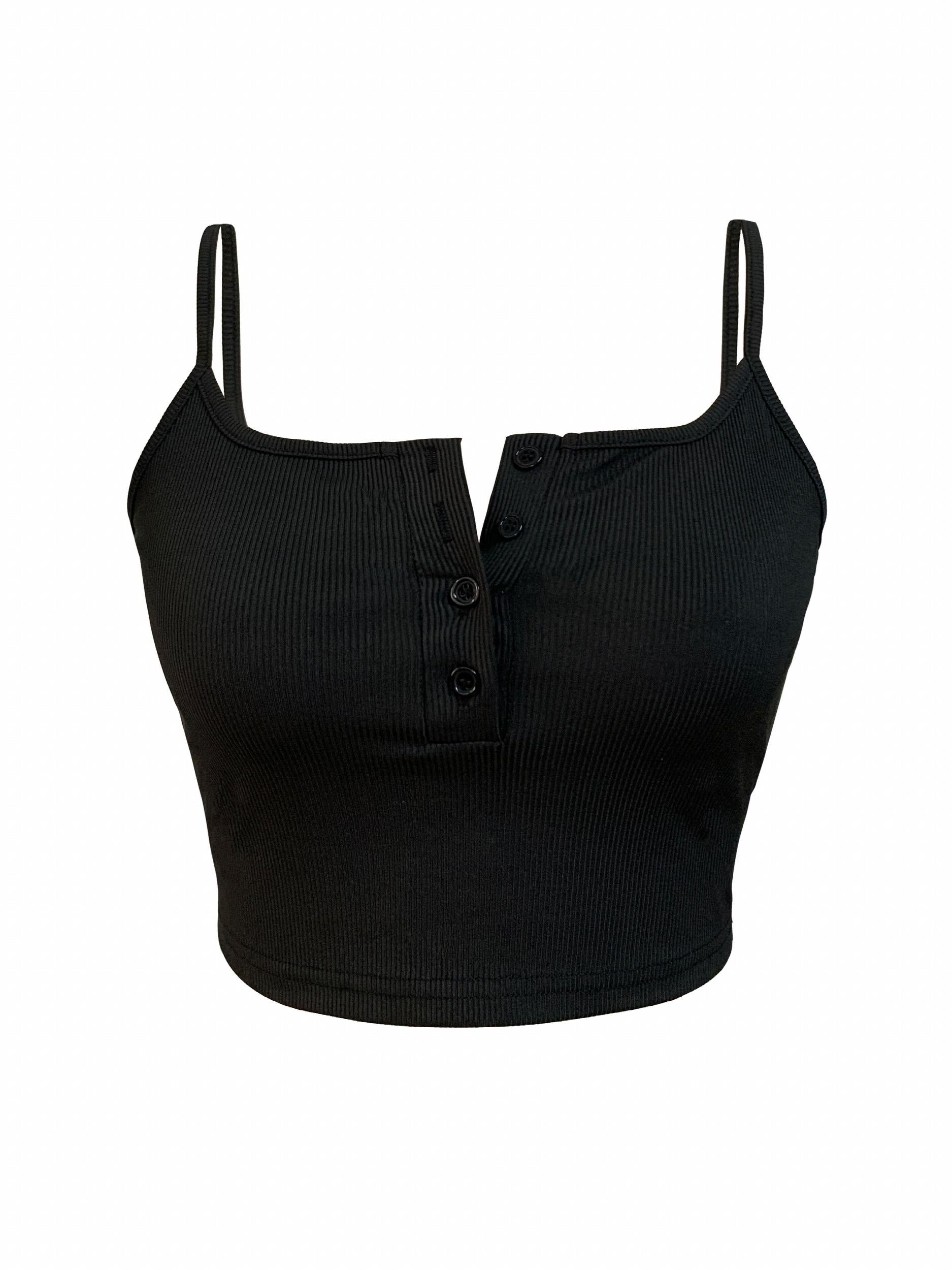 Button Front Crop Cami Top Sexy Slim Sleeveless Top Women's Clothing