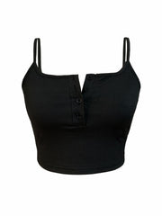 Button Front Crop Cami Top Sexy Slim Sleeveless Top Women's Clothing