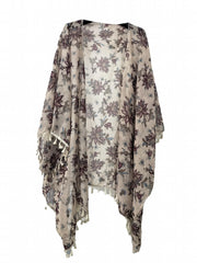 Floral Print Tassel Trim Kimono Cardigan