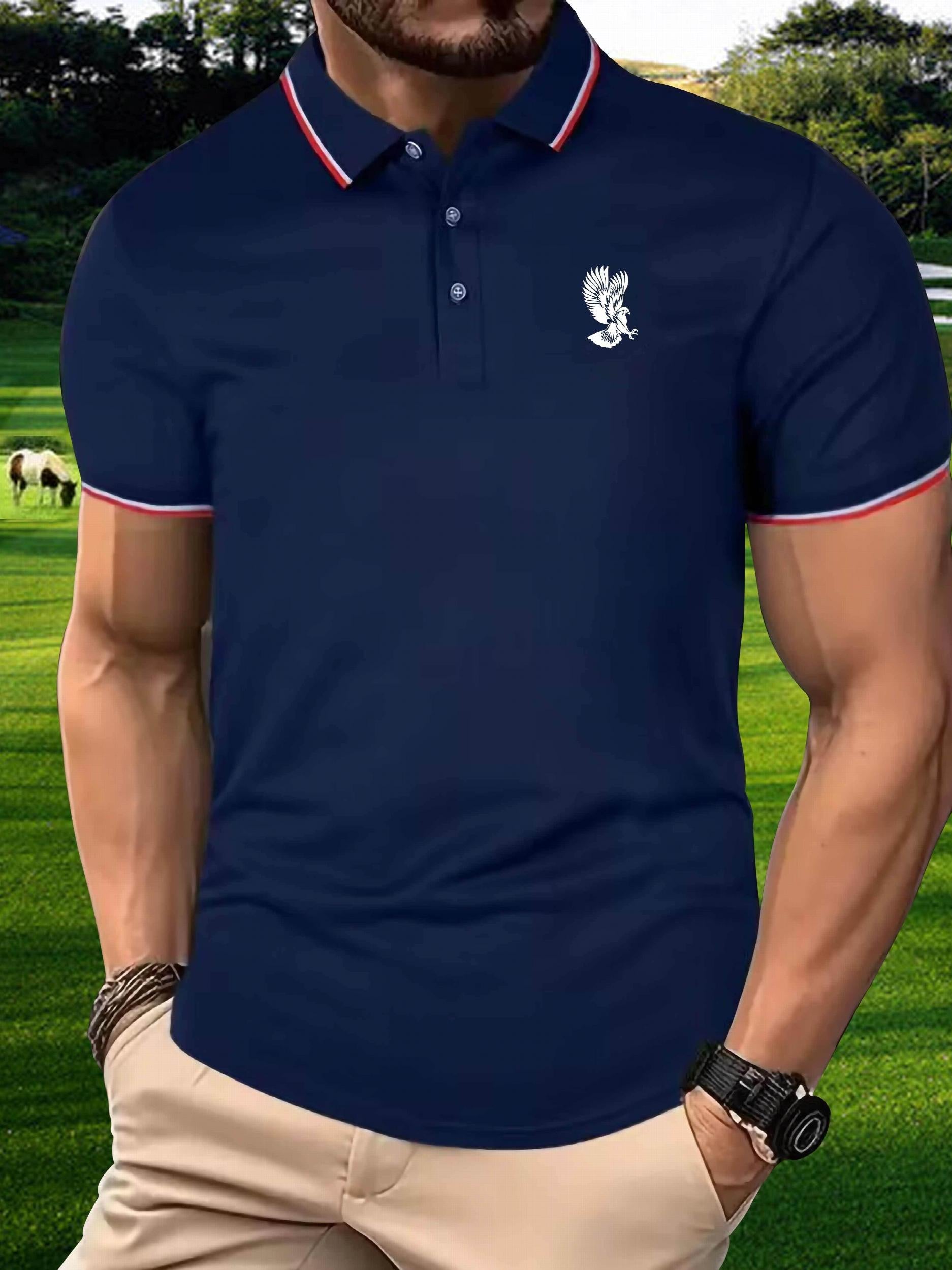 Eagle Pattern Men's Polo Shirt Custom Fit Tipped Cuffs