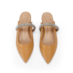 Women's Pointed Toe Rhinestone Flat Mules Slip On Backless Sandals