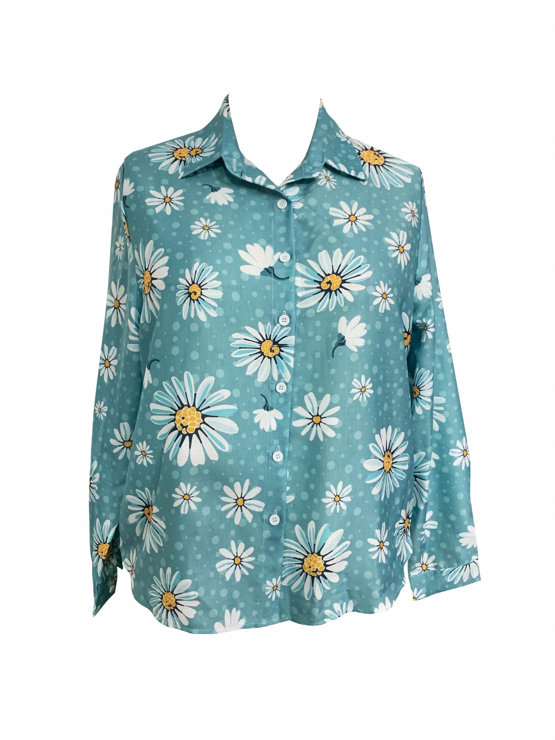 Daisy Print Long Sleeve Button Up Shirt