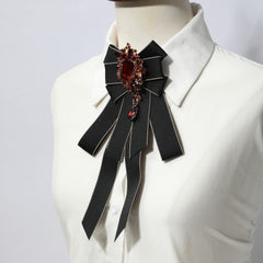 Red Crystal Decor Bow Tie Baroque Bowknot Necktie For Women