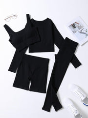 Women's 4 Piece Yoga Set High Waist Leggings & Quick Dry Cropped Top