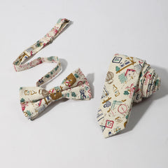 Men's Cartoon Pattern Necktie Bow Tie Set For Wedding Party Wear