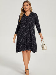 Casual Dress Women's Plus Print Long Sleeve Stretch Dress
