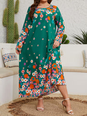 Boho Dress Floral Print Long Sleeve Loose Fit Maxi Dress