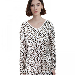 Leopard Print Lounge Top Cozy V Neck Flannel Women's Loungewear