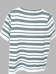 Striped Print Drawstring Knit Sweater Casual Short Sleeve Sweater