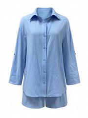 Solid Casual Two piece Set Shirt & Shorts Outfit