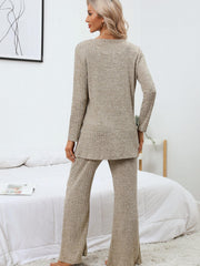 Ribbed Lounge Set Long Sleeve Cardigan & Tank Top & Lace Up Pants
