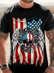 American Flag & Skull Print Tee for Men