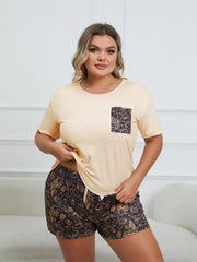 Leopard Print Tee & Bow Knot Shorts Pajama Set