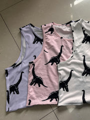 3-Pack Dinosaur Print Tank Tops Crew Neck Sleeveless Summer Top