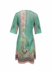 Vintage Floral Print Dress with Notched Neck