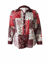 Women's Plus Paisley Print Long Sleeve Button Up Blouse
