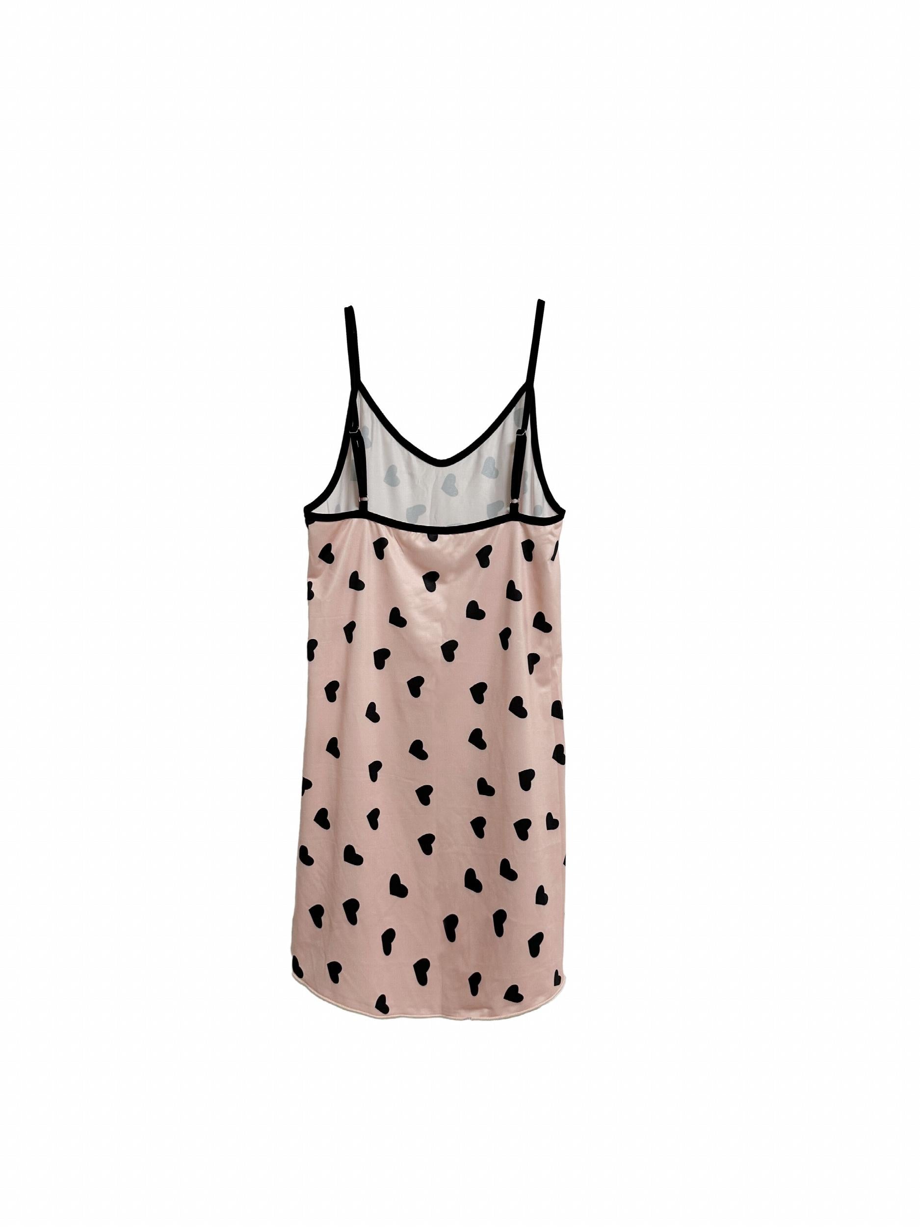Heart Print Slip Lounge Dress V Neck Backless Home Dress Women's Loungewear