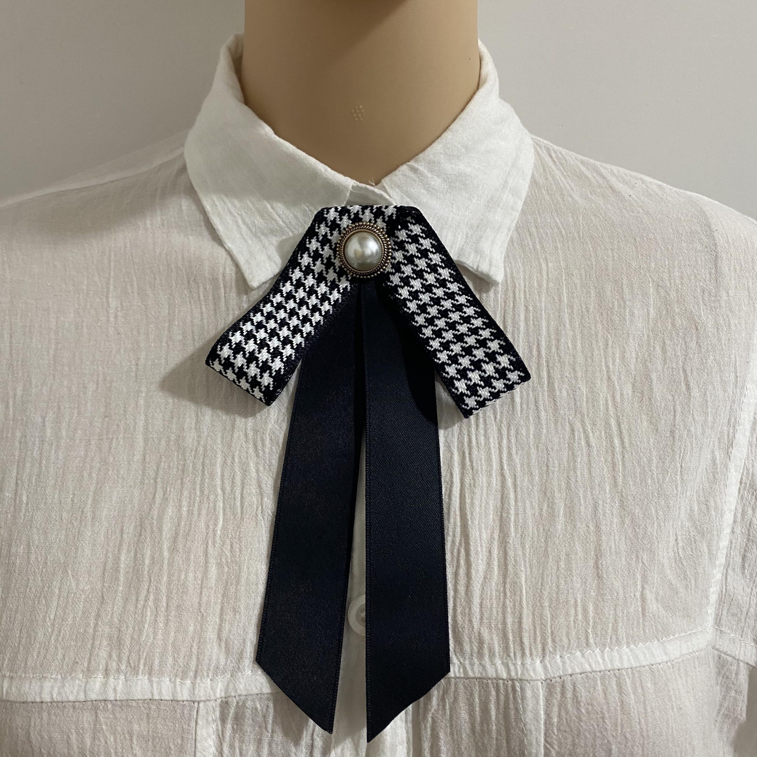 Faux Pearl Decor Bow Tie Houndstooth Bow Tie Brooch Neck Ties Collar Pins