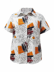 Women's Plus Size Geo & Art Letter Print Short Sleeve Blouse