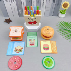 Wooden Pretend Play Food Set Hamburger Fries & Sandwich Kitchen Role Play Toys
