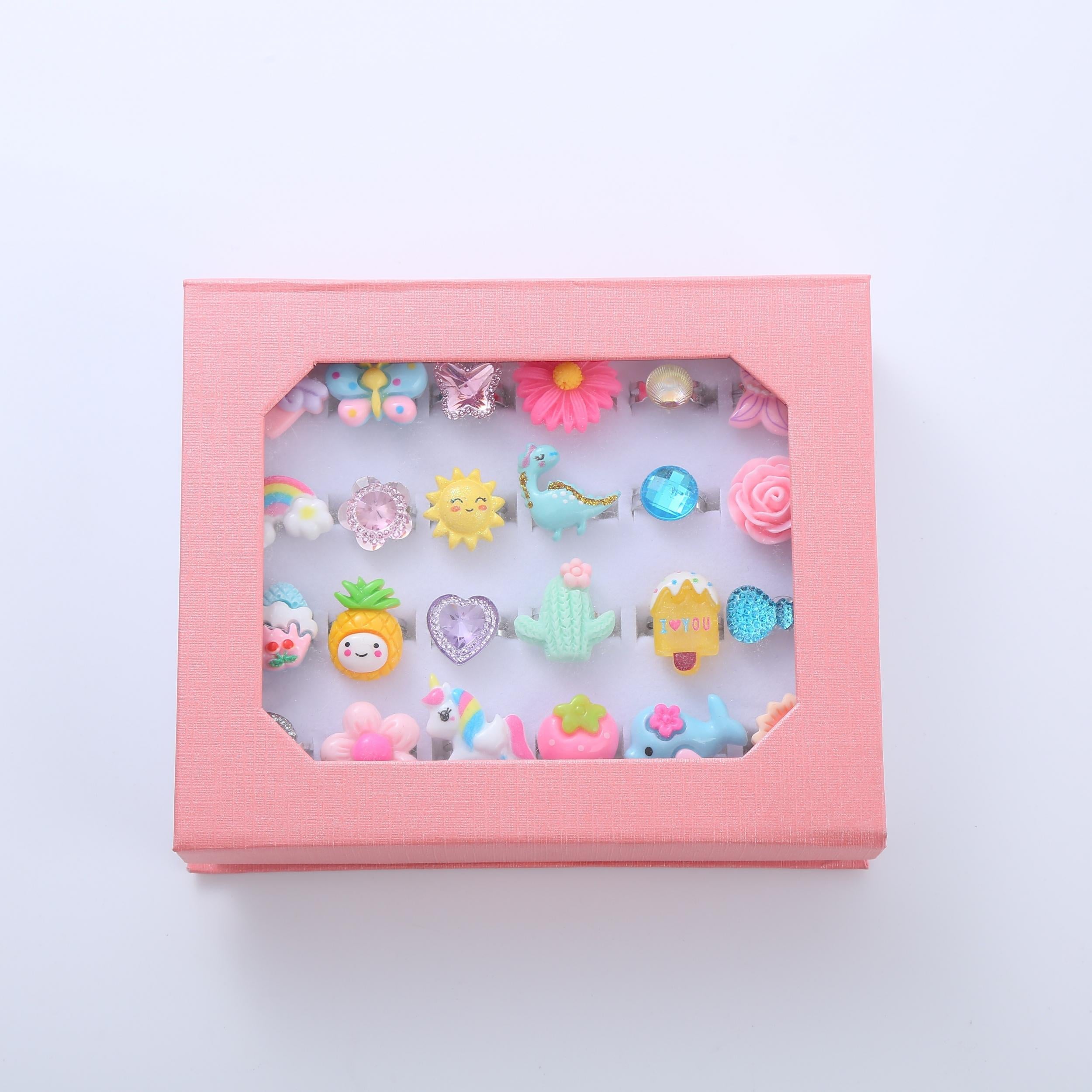 Colorful Resin Cartoon Pattern Rings For Little Girls