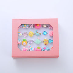 Colorful Resin Cartoon Pattern Rings For Little Girls