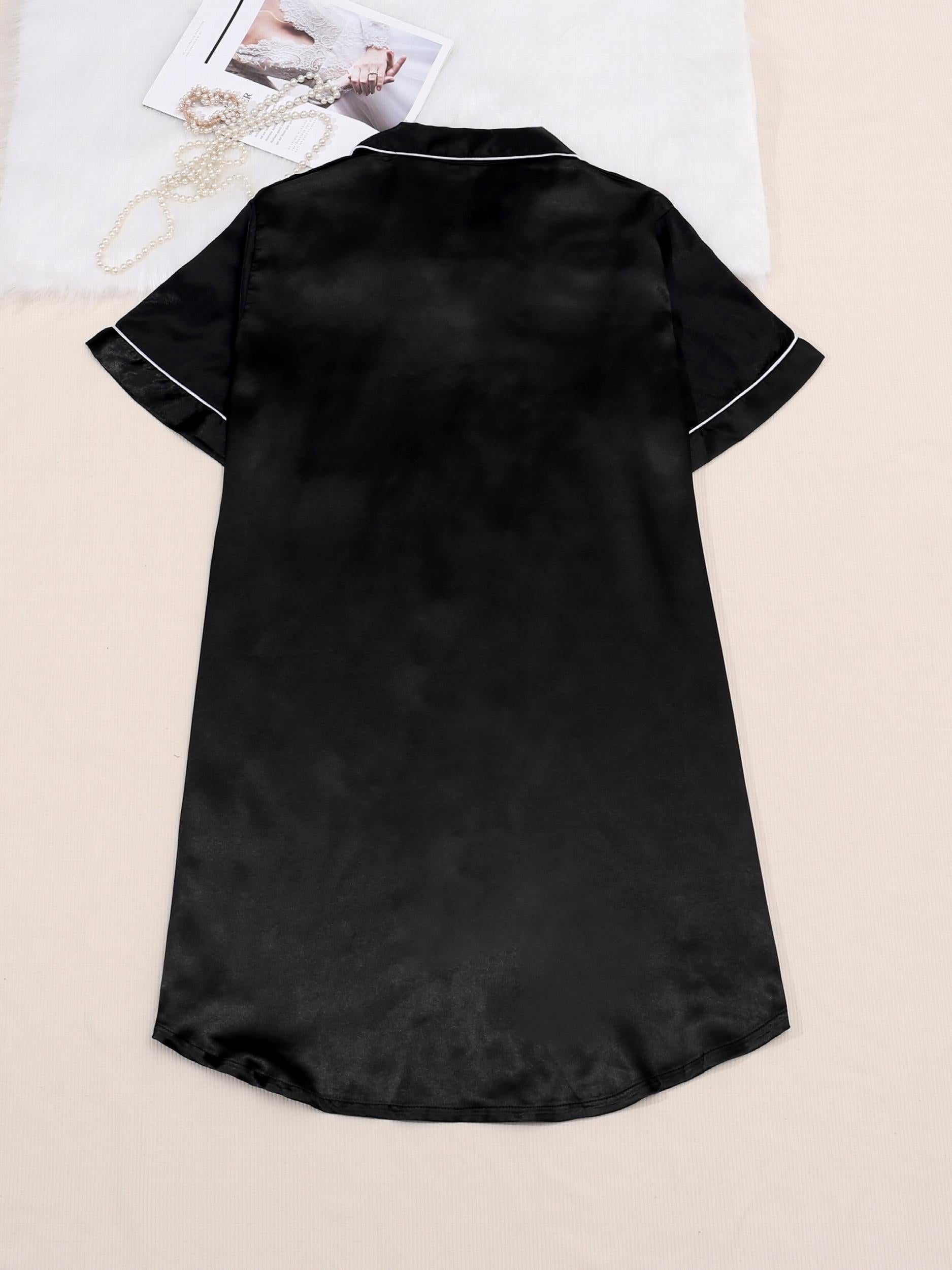 Satin Trim Short Sleeve Sleep Dress
