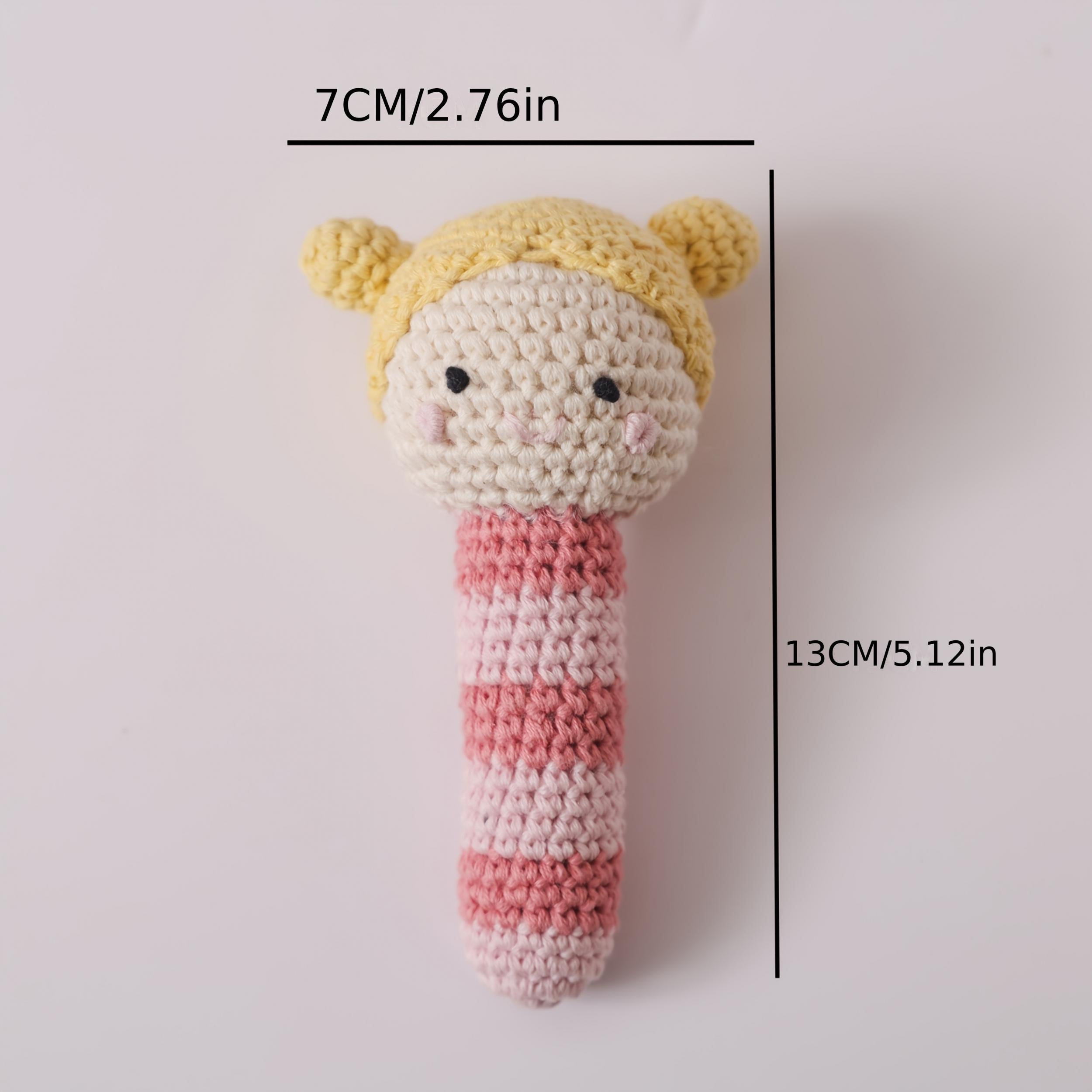 Crochet Rattle Toy Soft Nylon Blend Animal Yellow Pink Stripes