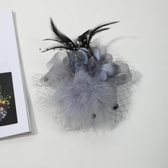 Mesh Flower Hair Clip Feather Head Piece for Prom Party