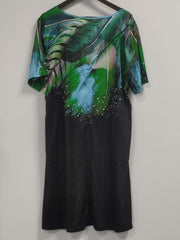 Leaf Print Short Sleeve Casual Dress With Pockets