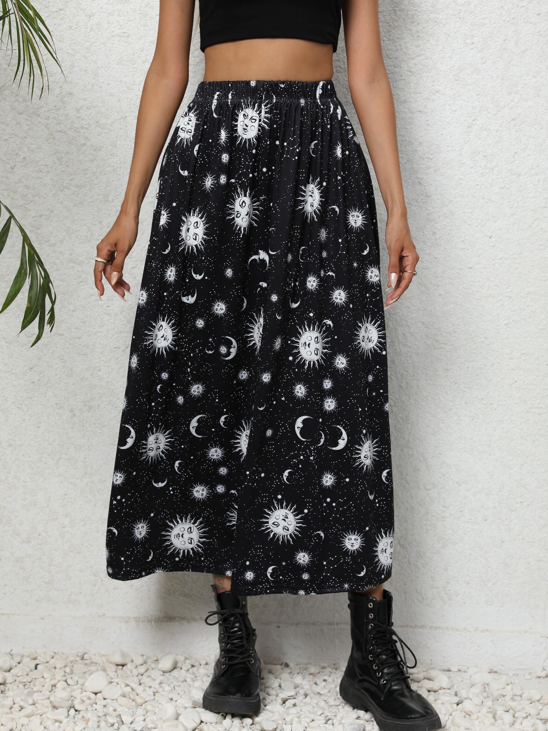 Galaxy Print Midi Skirt High Waist Spring Summer Women's Clothing