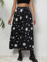 Galaxy Print Midi Skirt High Waist Spring Summer Women's Clothing