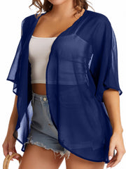 Casual Cover Up Women's Plus Short Sleeve Cardigan