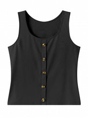 Button Front Tank Top Crew Neck Sleeveless Casual Summer Women's Clothing