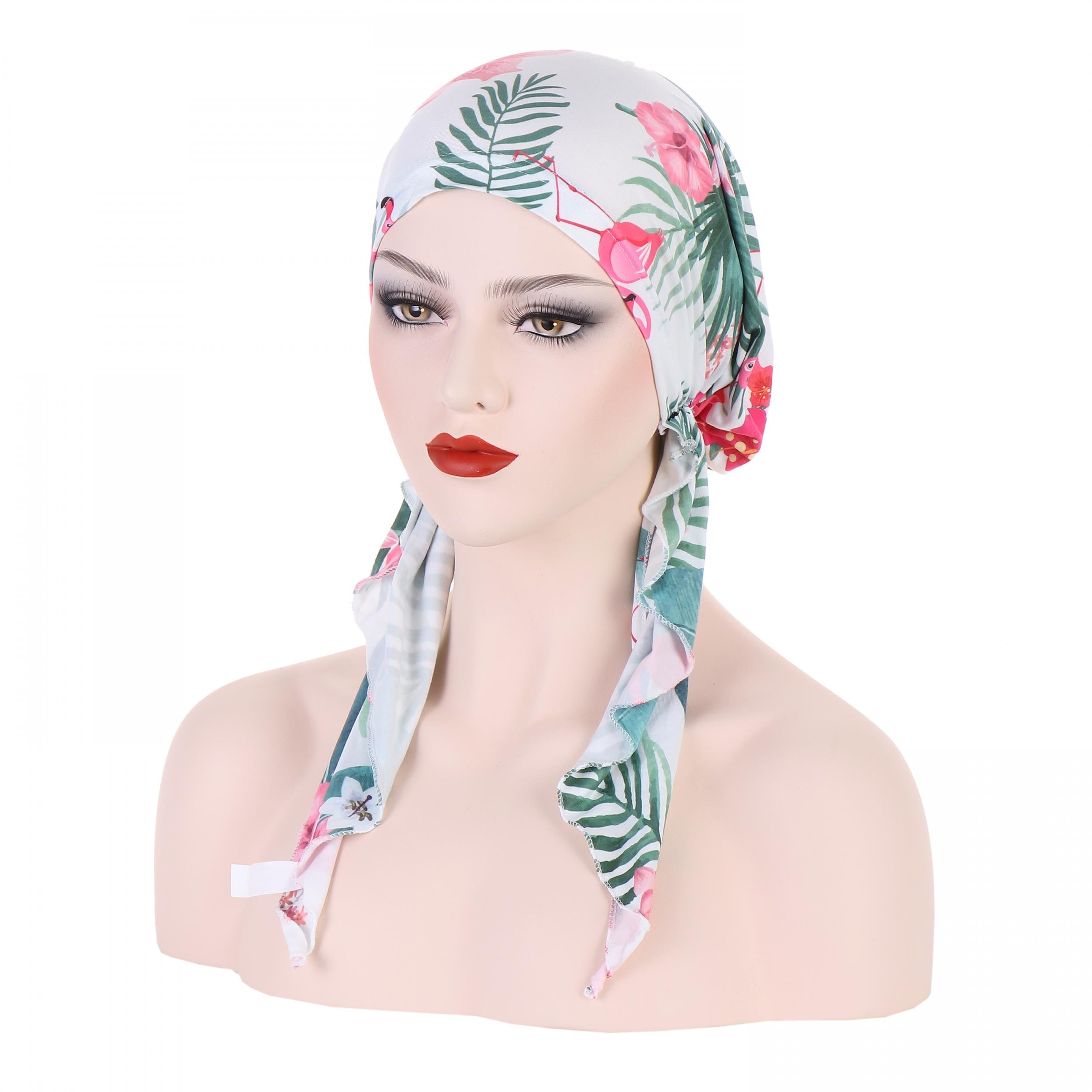 Butterfly Print Turban Cap Lace Up Headwrap Casual Beanie Elastic Head Scarf