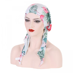 Butterfly Print Turban Cap Lace Up Headwrap Casual Beanie Elastic Head Scarf