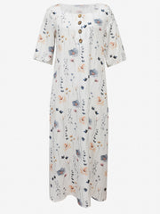 Floral Print Button Front Dress Casual Squared Neck Short Sleeve Dress