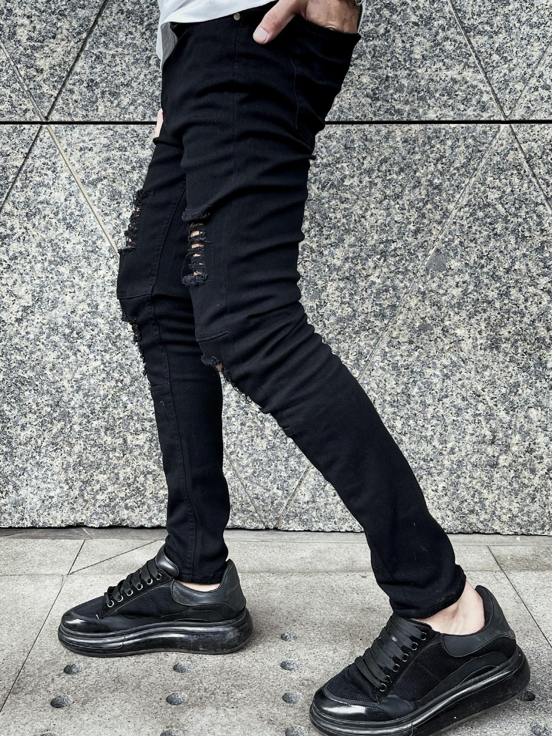 Men's Ripped Skinny Stretch Jeans Slim Fit Denim Pants