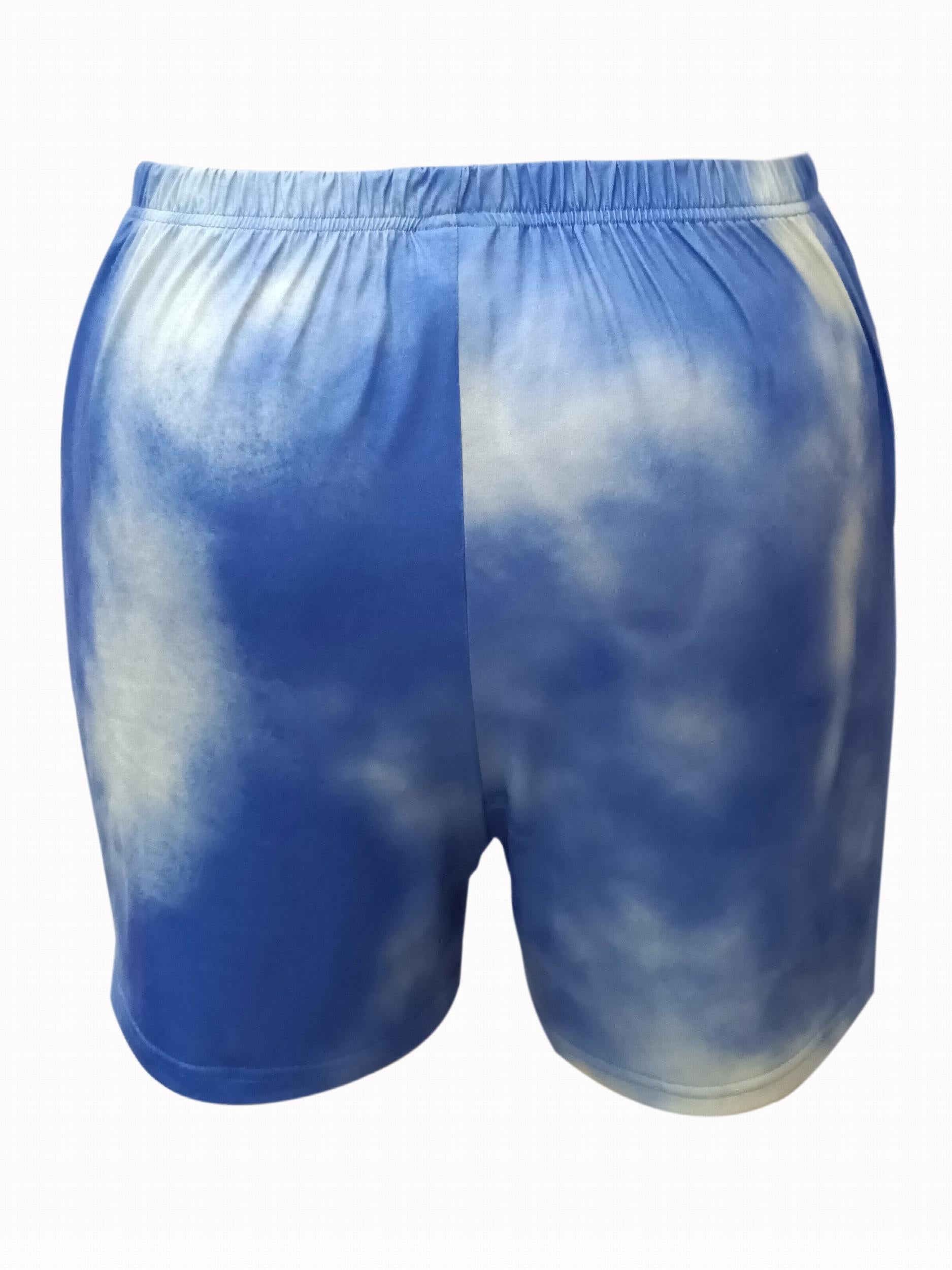 Tie Dye Top & Shorts Set Women's Plus Casual Outfit