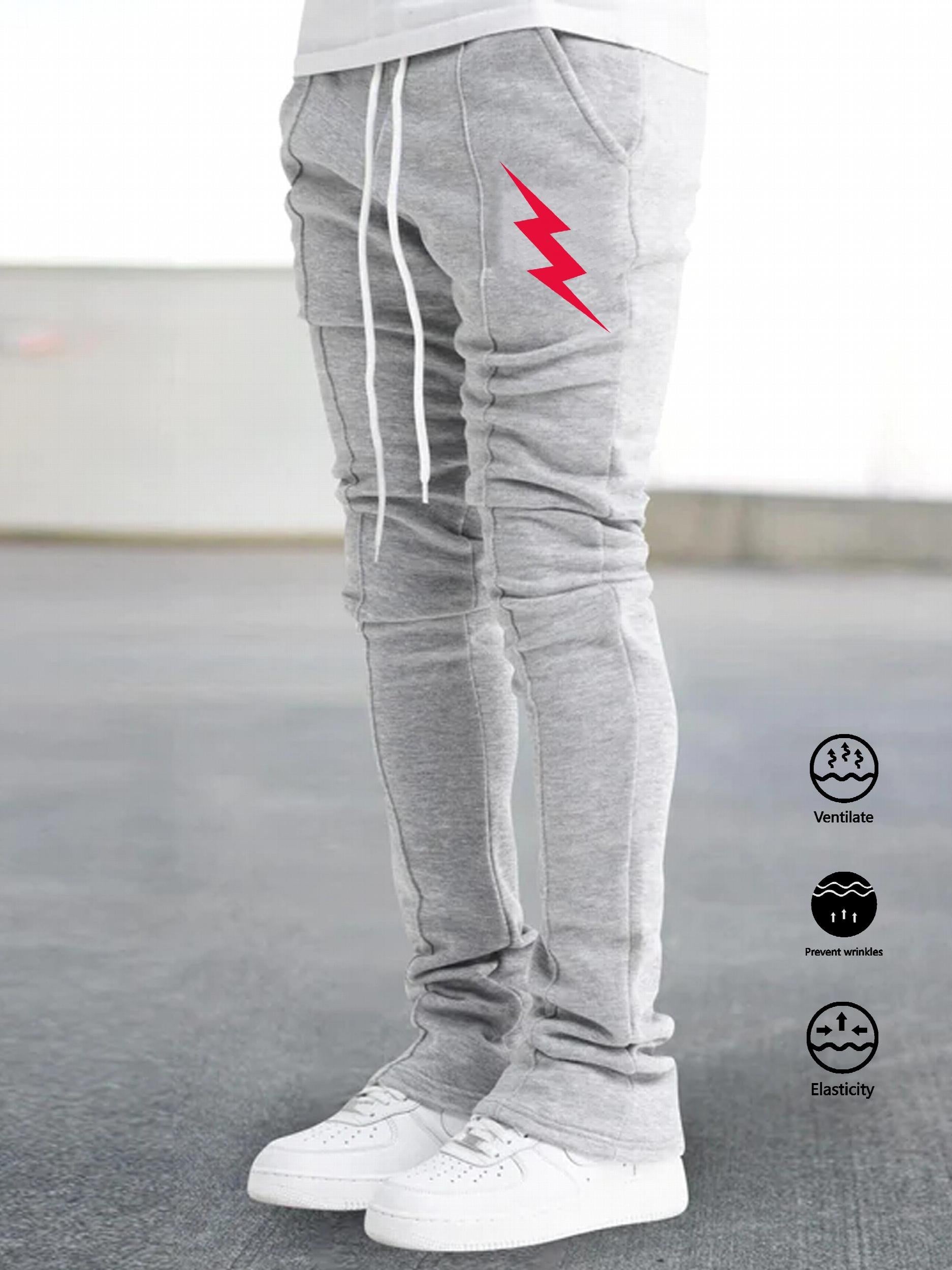 Lightning Pattern Joggers Men's Casual Loose Fit Drawstring Pants