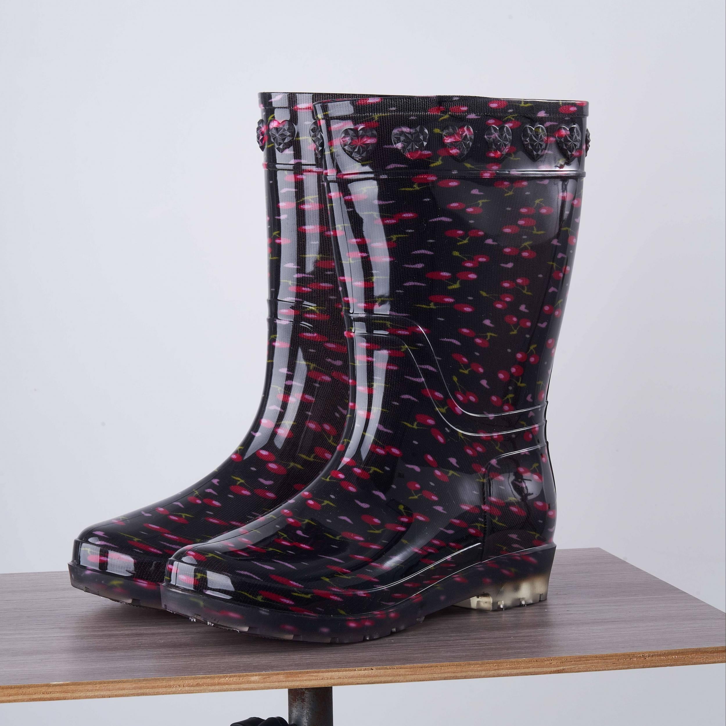 Women's Cherry Pattern Waterproof High Tube Rain Boots