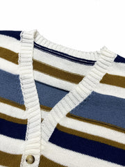 Stripe Print Button Up Long Sleeve Cardigan