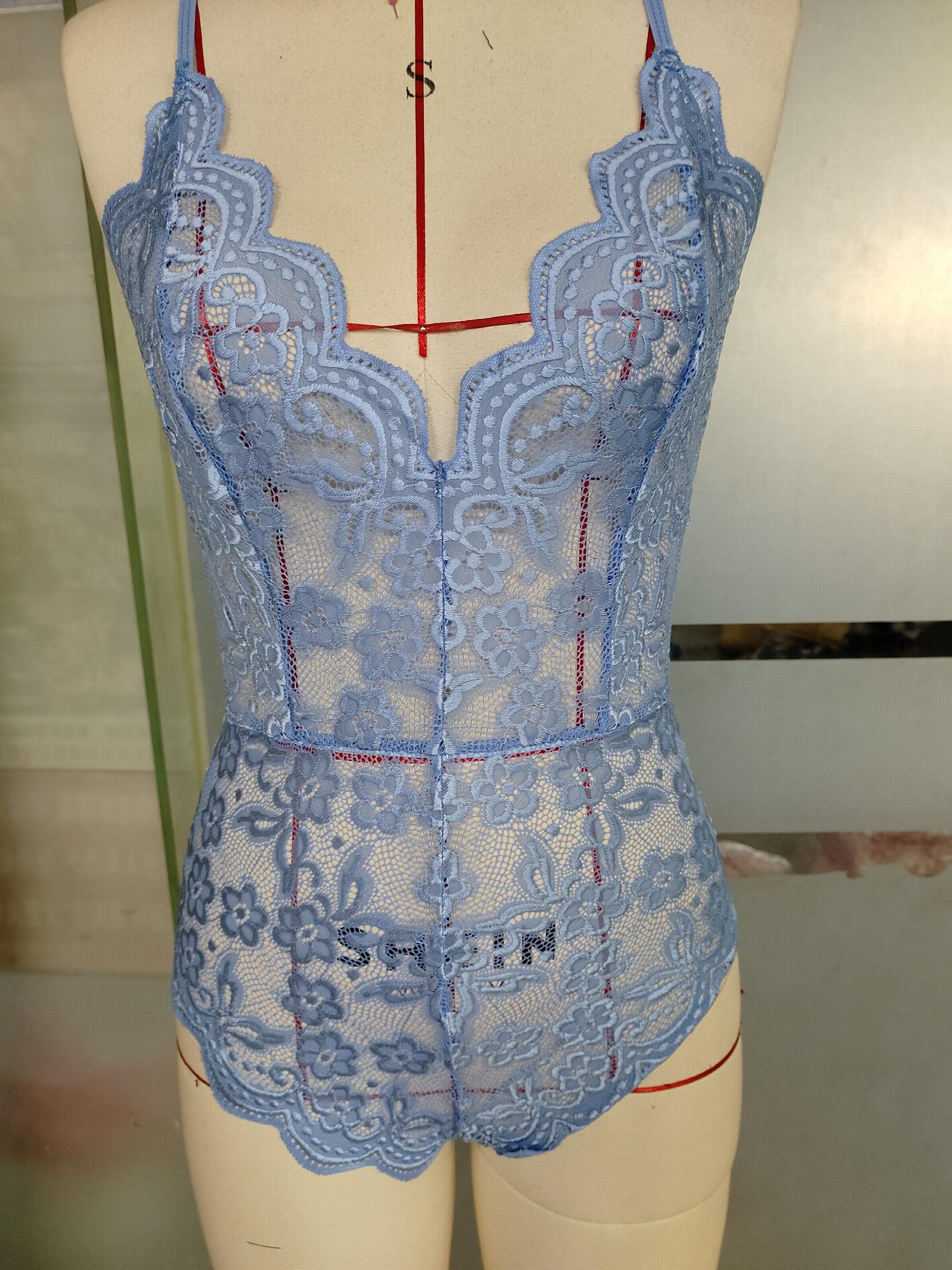 Floral Lace Scallop Trim Teddy V-Neck Bodysuit