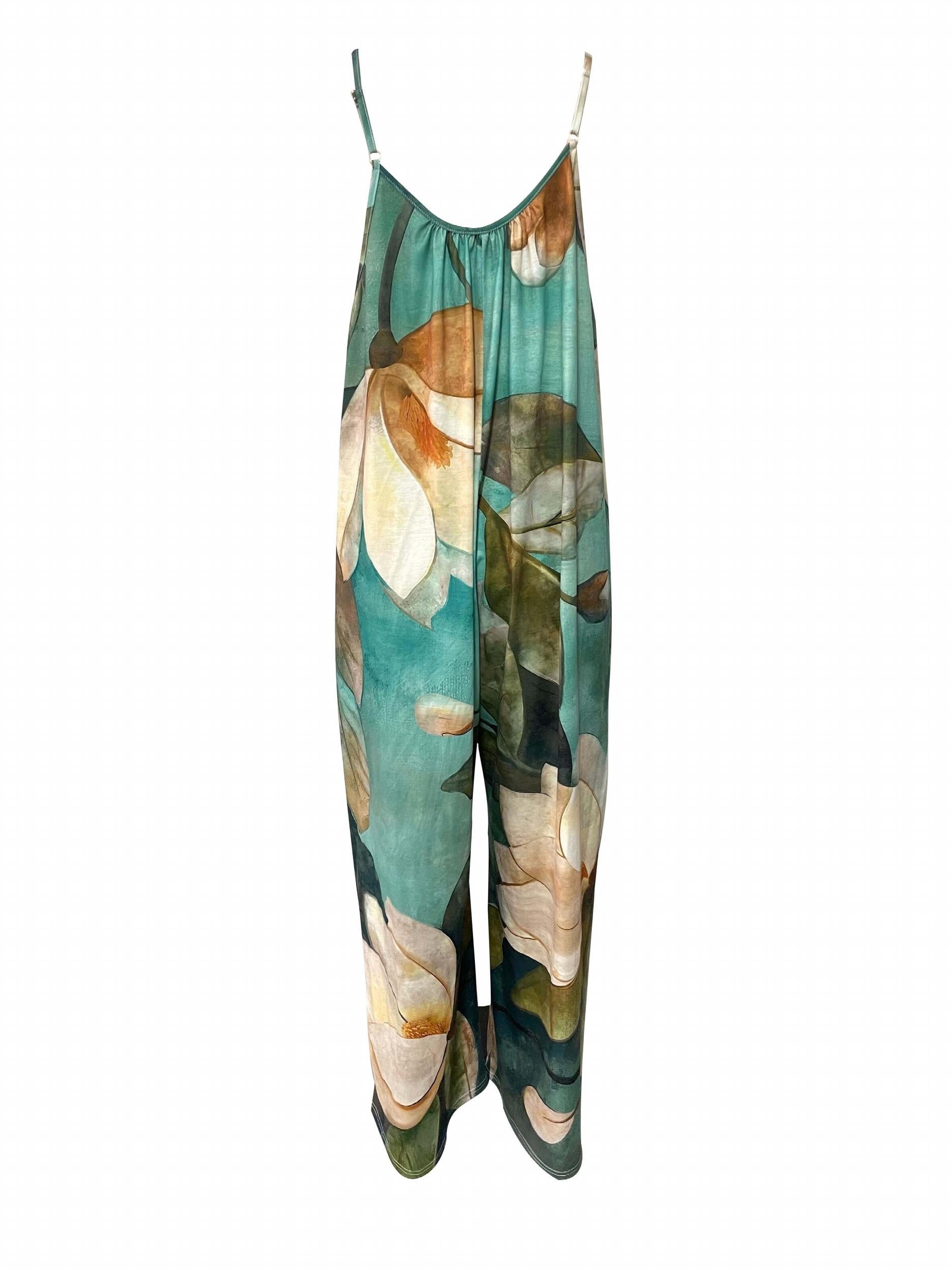 Floral Print Ruched Cami Jumpsuit Casual Sleeveless Wide Leg Jumpsuit