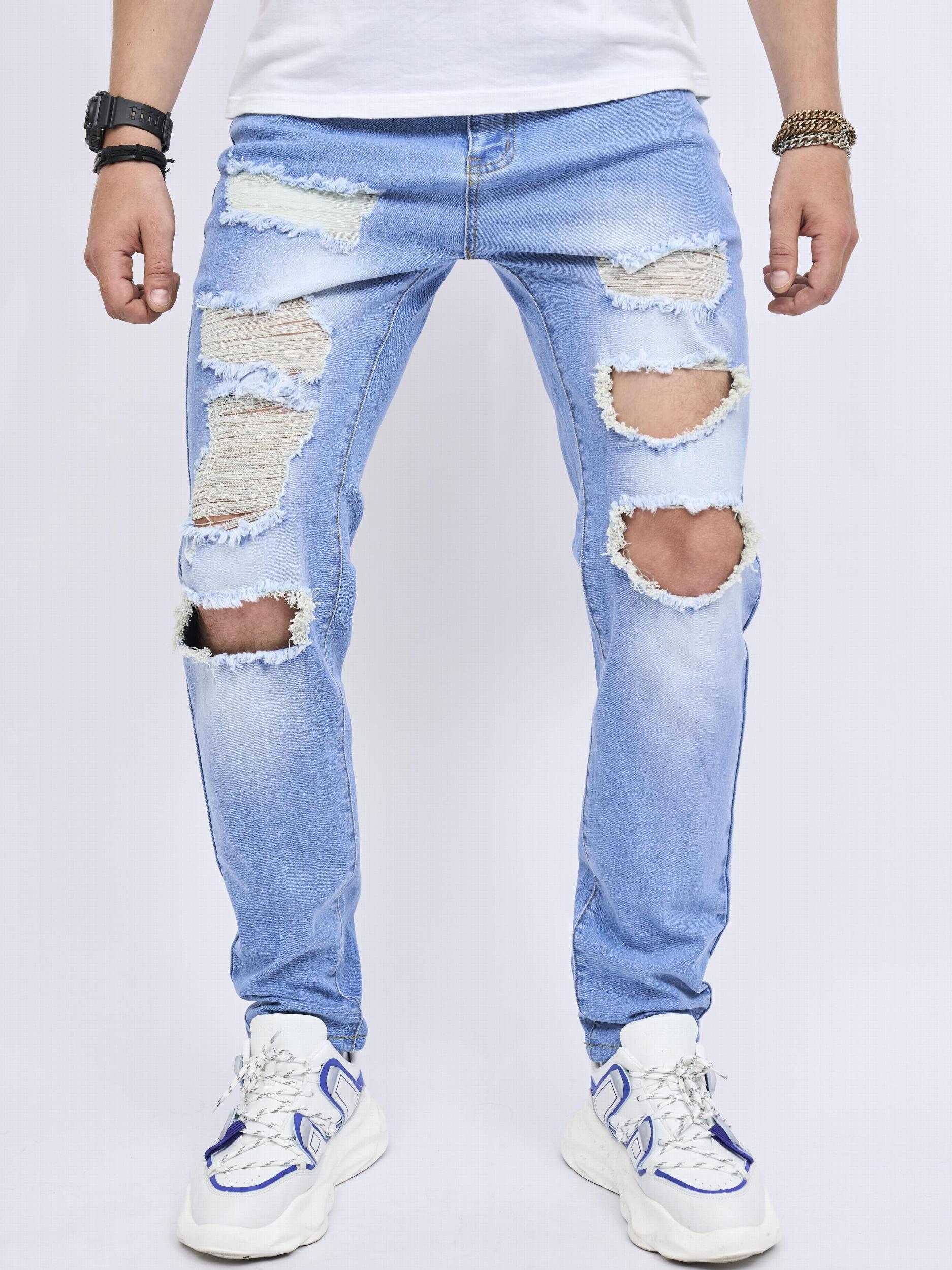 Straight Fit Ripped Jeans Men's Street Style Denim Pants