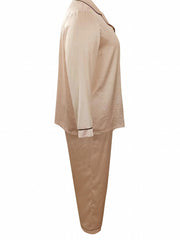 Casual Pajama Set Long Sleeve Button Up Shirt & Pants