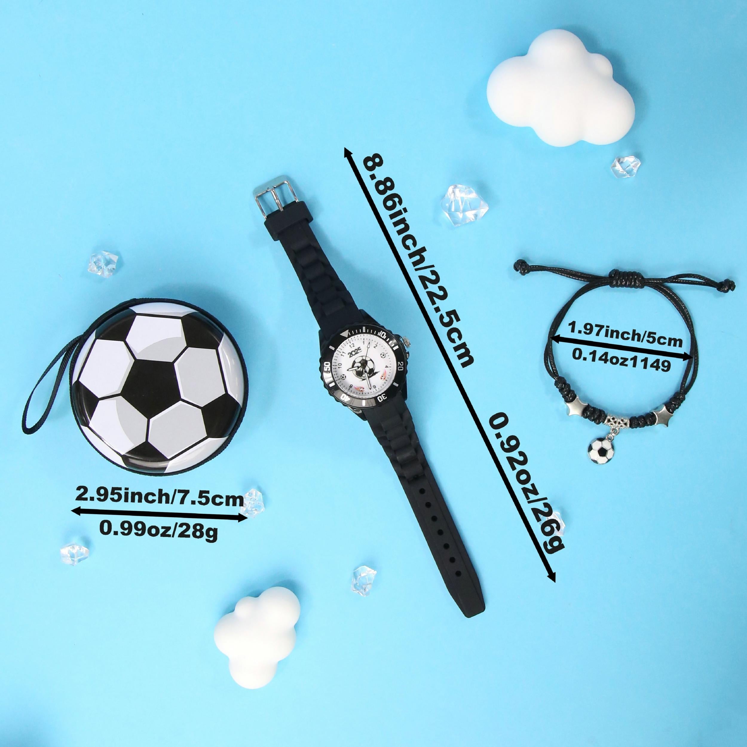 3pcs Boys' Football Themed Watch Set + Bracelet & Wallet