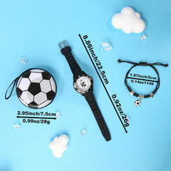 3pcs Boys' Football Themed Watch Set + Bracelet & Wallet